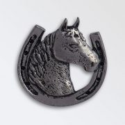Pewter pin badge boxed - Horse head in shoe